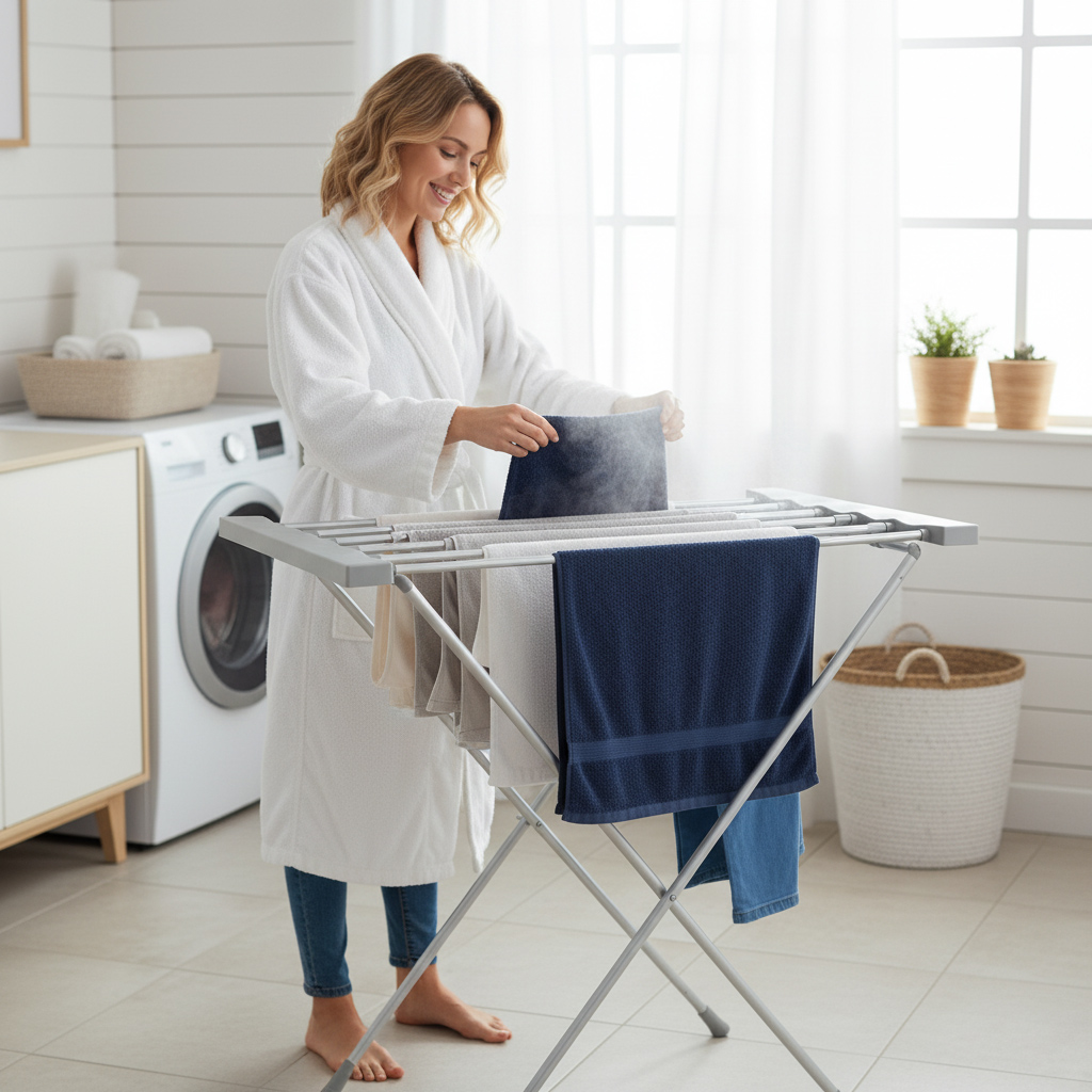 Kokkupandav riidekuivati elektrilise soojendusega 120 W, hall (8 varrast)